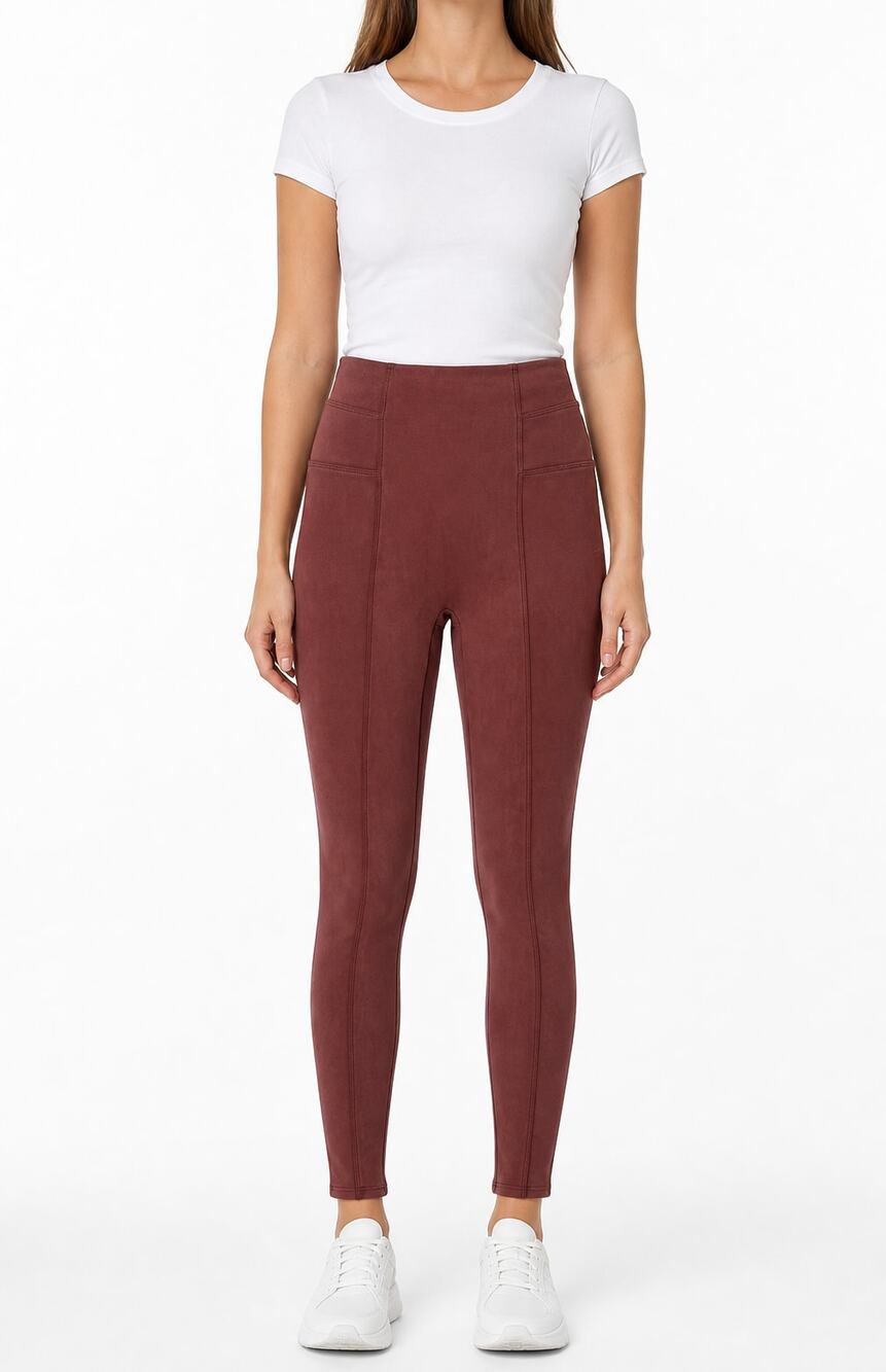 SPANX Women's Faux Suede Dusty Rose Pink High Rise Leggings Large Tall Shaping